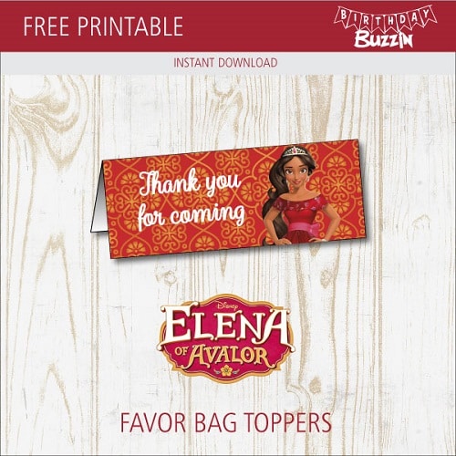 Free printable Elena of Avalor Favor Bag Toppers