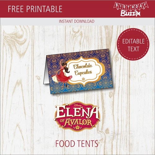 Free printable Elena of Avalor Food tents