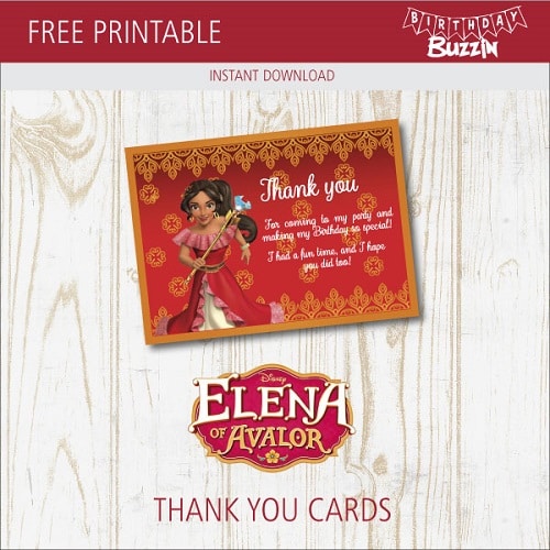 Free printable Elena of Avalor Thank You Cards