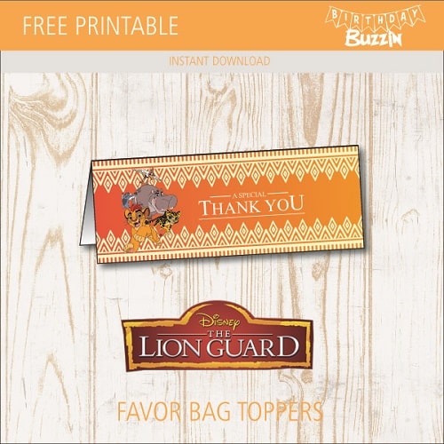 Free printable Lion Guard Favor Bag Toppers