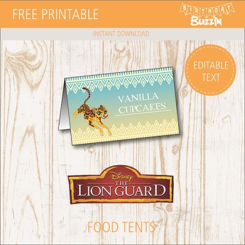 Free printable Lion Guard Food tents