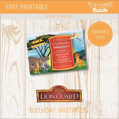 Free printable Lion Guard birthday party Invitations