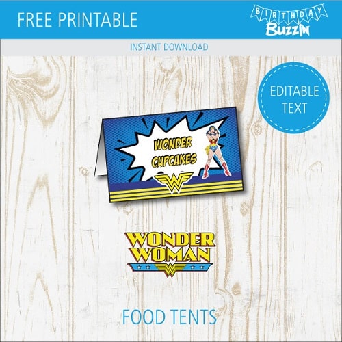 Free Printable Wonder Woman Food Tents