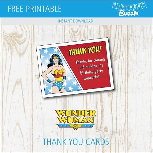 Free Printable Wonder Woman Thank You Cards Birthday Buzzin