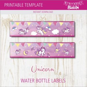 free printable rainbow unicorn water bottle labels birthday buzzin