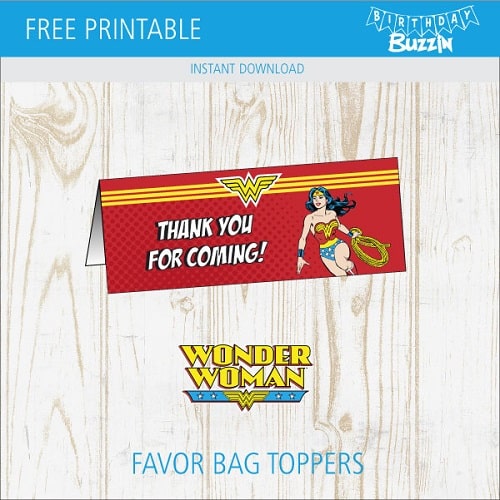 Free printable Wonder Woman Favor Bag Toppers