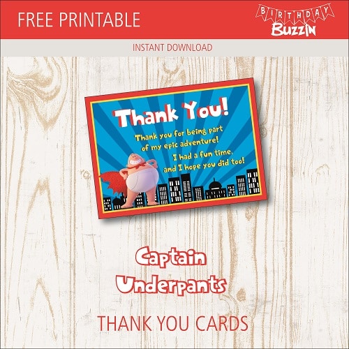 Free printable Captain Underpants Thank You Cards