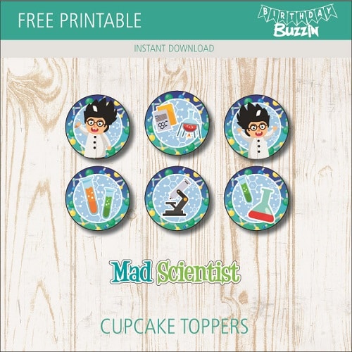 Free printable Mad Scientist Cupcake Toppers