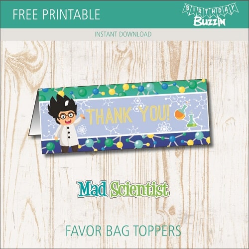 Free printable Mad Scientist Favor Bag Toppers