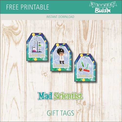 Free printable Mad Scientist Gift Tags