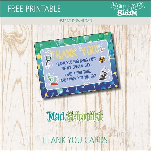 Free printable Mad Scientist Thank You Cards