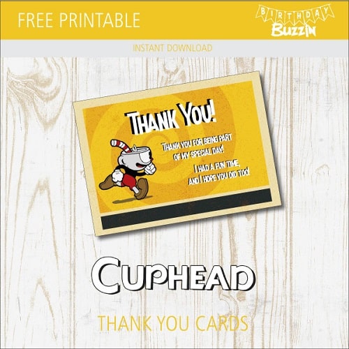 Free printable Cuphead Thank You Cards