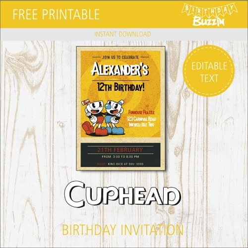 Free printable Cuphead birthday party Invitations