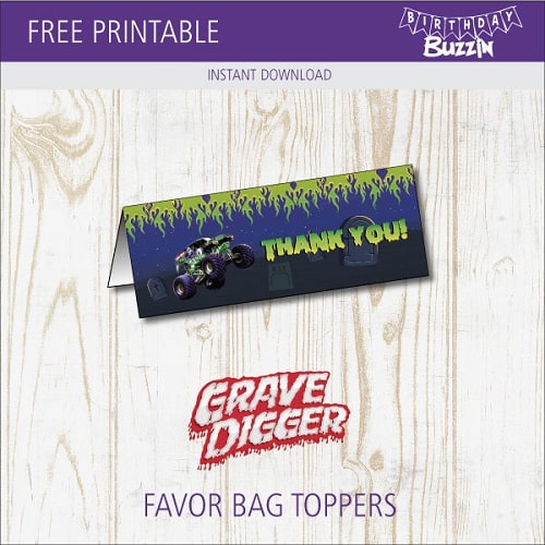 Free printable Grave Digger Favor Bag Toppers