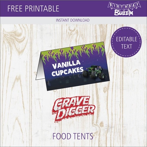 Free printable Grave Digger Food tents