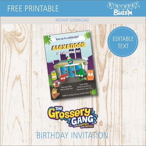 Free printable Grossery Gang Birthday party Invitations