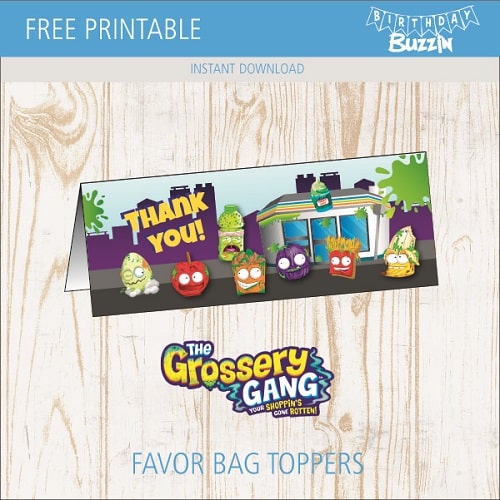 Free printable Grossery Gang Favor Bag Toppers