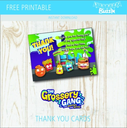 Free printable Grossery Gang Thank You Cards