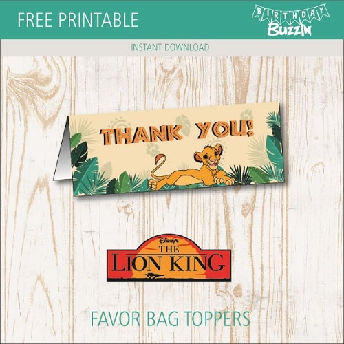 Free printable Lion King Favor Bag Topper