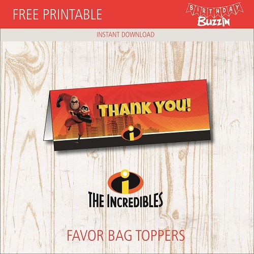 Free Printable Incredibles Favor Bag Toppers