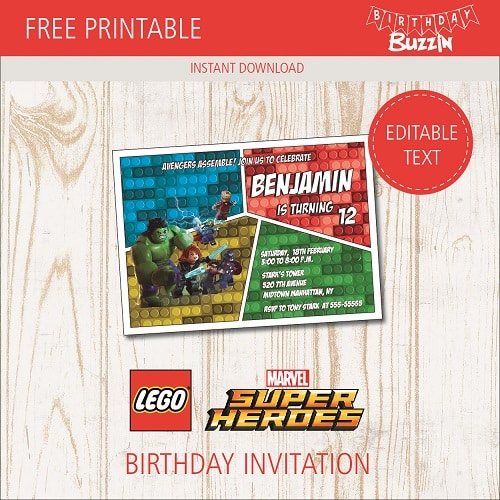 Free Printable Lego Marvel Super Heroes Birthday Party Invitations