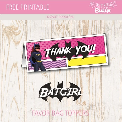 Free printable Batgirl Favor Bag Toppers