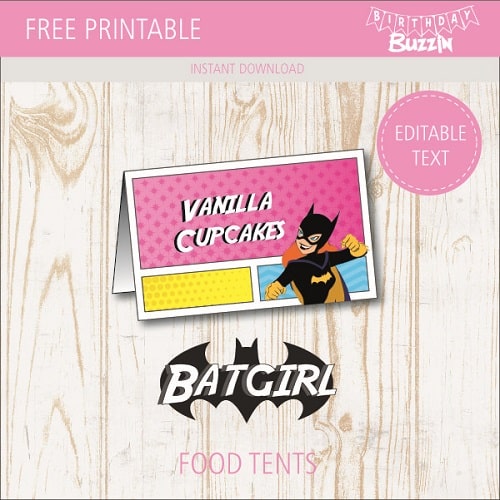 Free printable Batgirl Food tents