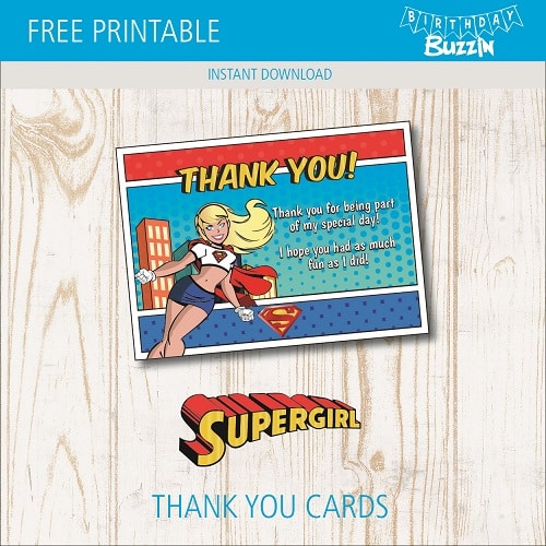 Free Printable Supergirl Thank You Cards