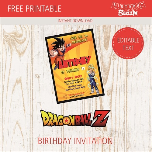 Free Printable Dragon Ball Z Birthday Party Invitations Birthday Buzzin