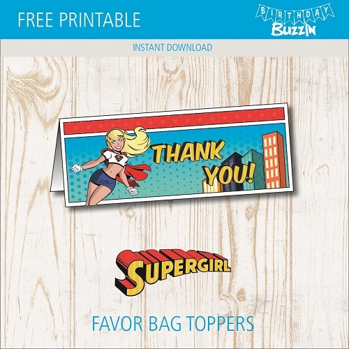 Free printable Supergirl Favor Bag Toppers