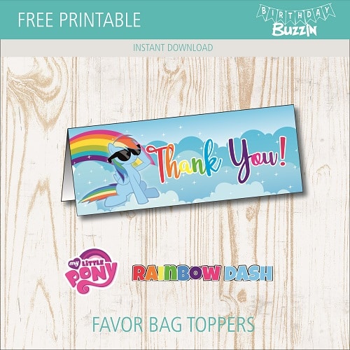 Free printable Rainbow Dash Favor Bag Toppers