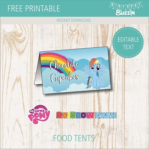 Free printable Rainbow Dash Food tents