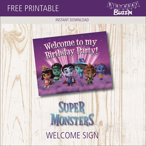 Free printable Super Monsters Welcome Sign