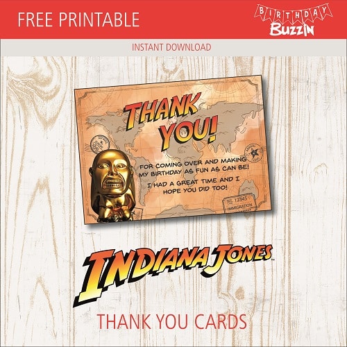 Free Printable Indiana Jones Thank You Cards