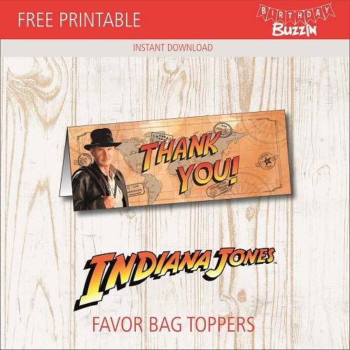 Free printable Indiana Jones Favor Bag Toppers