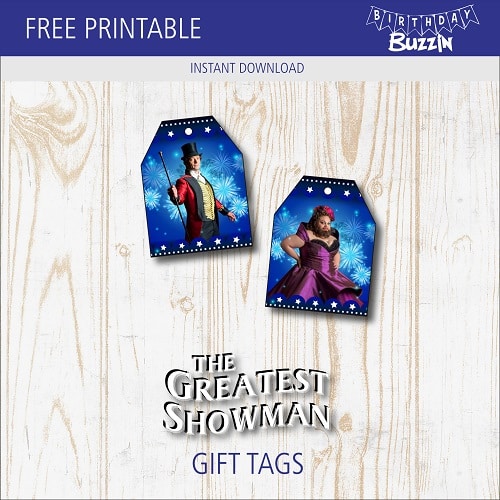 Free printable The Greatest Showman Favor Tags