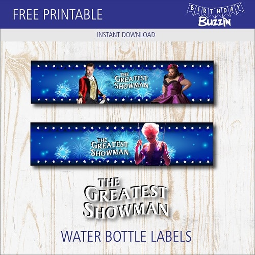 Free printableThe Greatest Showman Water bottle labels