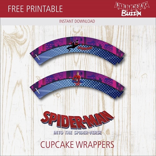 Free printable Spider-man into the Spiderverse Cupcake Wrappers