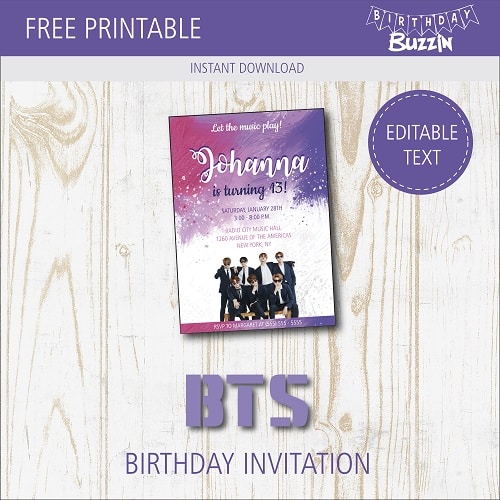 6 FREE BTS Invitations Templates for Birthdays