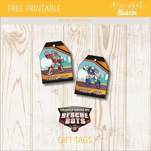 Free printable Rescue Bots Favor Tags