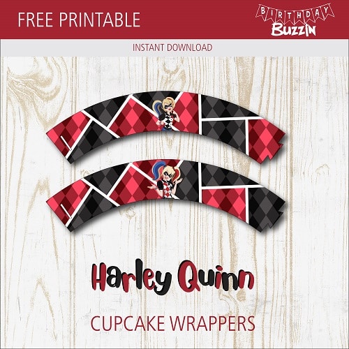 Free Printable Harley Quinn Cupcake Wrappers