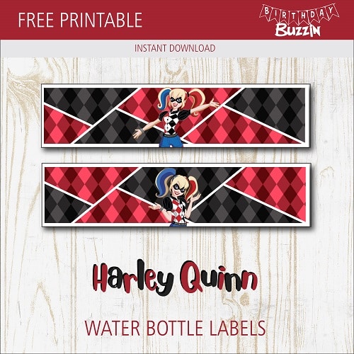 Free Printable Harley Quinn Water bottle labels