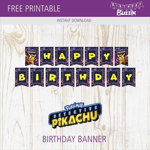 Free printable Detective Pikachu Birthday Banner