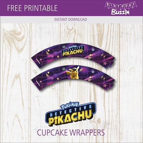 Free printable Detective Pikachu Cupcake Wrappers