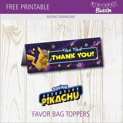 Free printable Detective Pikachu Favor Bag Toppers