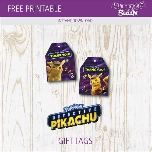 Free printable Detective Pikachu Favor Tags