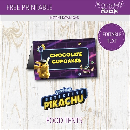 Free printable Detective Pikachu Food tents