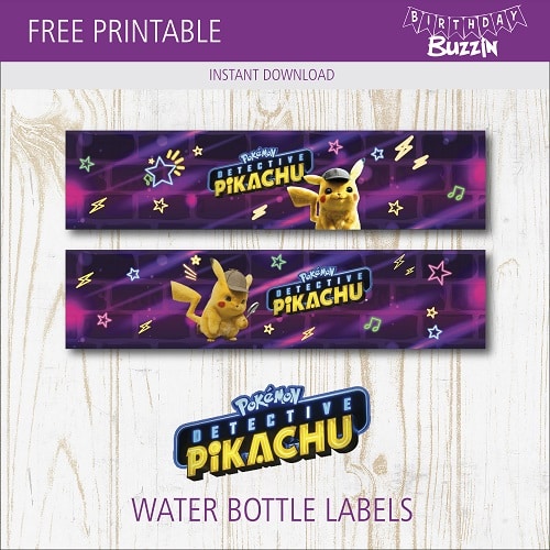 Free printable Detective Pikachu Water bottle labels