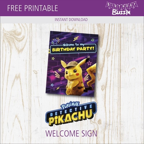 Free printable Detective Pikachu Welcome Sign