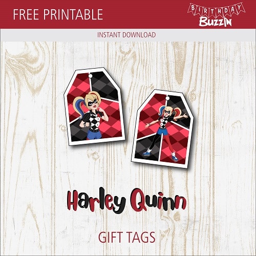 Free printable Harley Quinn Favor Tags